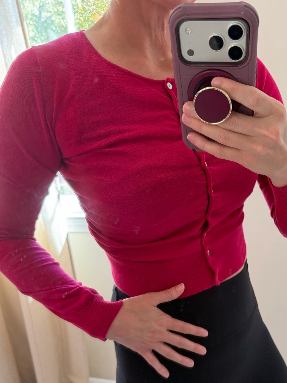 The Limited Women's Cropped Cardigan Bright Magenta Pink Layering Sweater